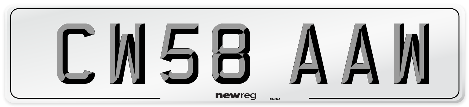 CW58 AAW Number Plate from New Reg